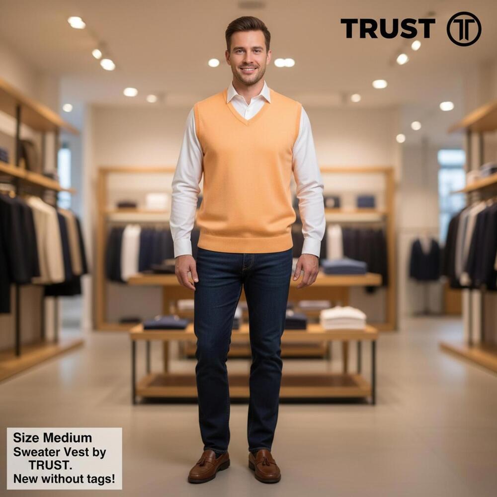 Men's Medium Size Sweater Vest by TRUST in Peach
